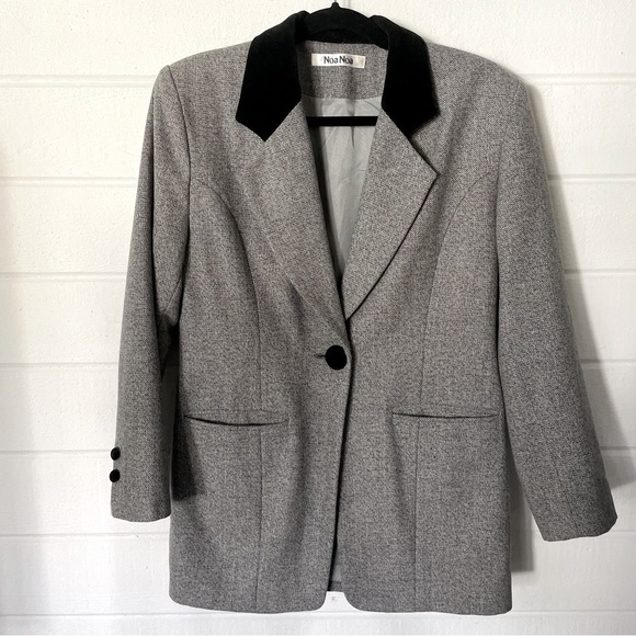 NoaNoa Wool Blend Blazer Jacket with Velvet Details Size M-L - Picture 1 of 8